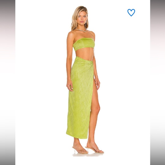 Superdown Karolyna Maxi Skirt Set Neon Citron Size M - Picture 2 of 10